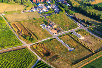 Aerial view of Industrial area Am Lokschuppen under development in Klingenmünster in the state Rhineland-Palatinate, Germany