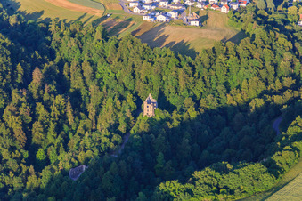 Aerial photograpy of Castle ruins Herrenzimmern in the district Herrenzimmern in Bösingen in the state Baden-Wuerttemberg, Germany