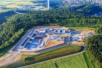 Construction site for the new correctional facility Rottweil in Rottweil in the state Baden-Wuerttemberg, Germany from above
