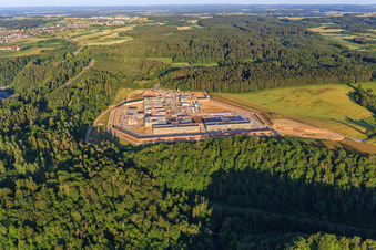 Construction site for the new correctional facility Rottweil in Rottweil in the state Baden-Wuerttemberg, Germany from the plane