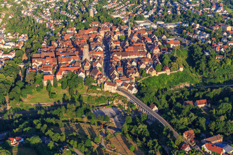 Historic old town from the east with main street and chapel church in Rottweil in the state Baden-Wuerttemberg, Germany