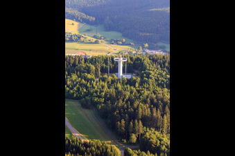 Aerial view of German Air Traffic Control radar tower at Wißen Kreuz in Gosheim in the state Baden-Wuerttemberg, Germany