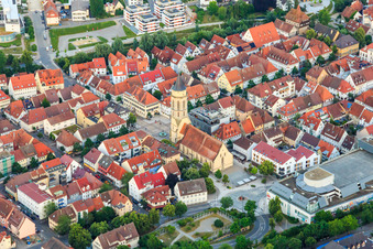 Aerial view of City center with town church on the market square in Balingen in the state Baden-Wuerttemberg, Germany