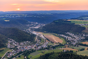 Aerial photograpy of Neckar Valley from the southeast in the evening in the district Altoberndorf in Oberndorf am Neckar in the state Baden-Wuerttemberg, Germany