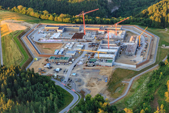 Construction site for the new correctional facility Rottweil from the west in the evening in Rottweil in the state Baden-Wuerttemberg, Germany