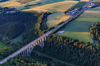 Aerial view of Construction site on the Neckarburg Bridge for the A81 in Rottweil in the state Baden-Wuerttemberg, Germany