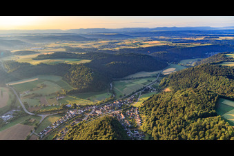 Village view in the Neckar Valley from the northwest in the district Altoberndorf in Oberndorf am Neckar in the state Baden-Wuerttemberg, Germany