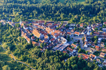 Historic town center with Fruchtkasten and town church in Rosenfeld in the state Baden-Wuerttemberg, Germany
