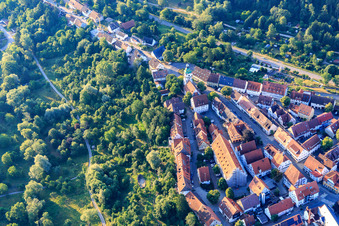 Aerial view of Historic town center with Fruchtkasten and town church in Rosenfeld in the state Baden-Wuerttemberg, Germany