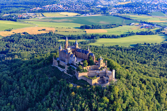 Hohenzollern Castle from the southeast in the district Zimmern in Bisingen in the state Baden-Wuerttemberg, Germany