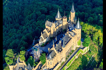 Hohenzollern Castle from the southeast in the district Zimmern in Bisingen in the state Baden-Wuerttemberg, Germany out of the air