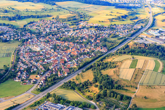 View of the town from the north beyond the B27 in the district Engstlatt in Balingen in the state Baden-Wuerttemberg, Germany