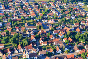 Village view from the north with circus tent in the district Ostdorf in Balingen in the state Baden-Wuerttemberg, Germany