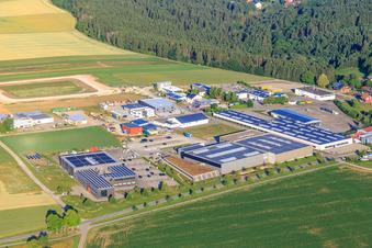 Industrial area from the east with Solera GmbH, AERO-LIFT Vakuumtechnik GmbH and grashobber GmbH in the district Binsdorf in Geislingen in the state Baden-Wuerttemberg, Germany