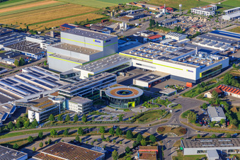 Aerial view of Heinrich-Blickle-Straße industrial park with chefbeschlag GmbH, MAFU Group, and Blickle Räder+Rollen GmbH u. Co. KG in Rosenfeld in the state Baden-Wuerttemberg, Germany