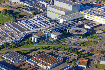 Aerial photograpy of Heinrich-Blickle-Straße industrial park with chefbeschlag GmbH, MAFU Group, and Blickle Räder+Rollen GmbH u. Co. KG in Rosenfeld in the state Baden-Wuerttemberg, Germany