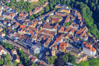Historic city center with St. Michel Church in Oberndorf am Neckar in the state Baden-Wuerttemberg, Germany