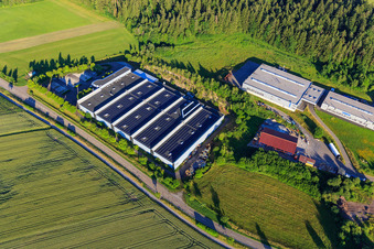 Aerial view of AIT Metallbearbeitung GmbH & Co. KG and Lohmüller Lodeco GmbH in the district Peterzell in Alpirsbach in the state Baden-Wuerttemberg, Germany
