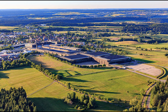 Aerial view of Company premises of ARBURG GmbH + Co KG from the southwest in Loßburg in the state Baden-Wuerttemberg, Germany