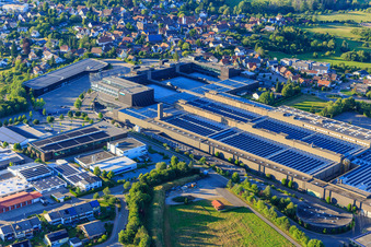 Company premises of ARBURG GmbH + Co KG from the southwest in Loßburg in the state Baden-Wuerttemberg, Germany from above