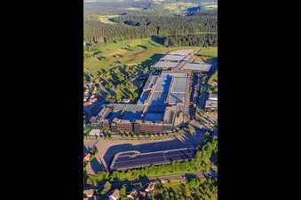 Aerial view of Company premises of ARBURG GmbH + Co KG from Norden in Loßburg in the state Baden-Wuerttemberg, Germany