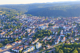 City center from the east between Ringstraße and B28 in Freudenstadt in the state Baden-Wuerttemberg, Germany