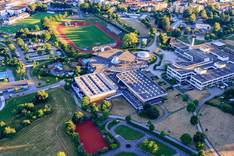 Panorama-Bad Freudenstadt, Hermann-Saam-Sportfeld of the Spielvereinigung Freudenstad, Theodor-Gerhardt-Schule, Kepler Gymnasium, Youth Traffic School Freudenstadt, Stadium Hall and District Hall in Freudenstadt in the state Baden-Wuerttemberg, Germany