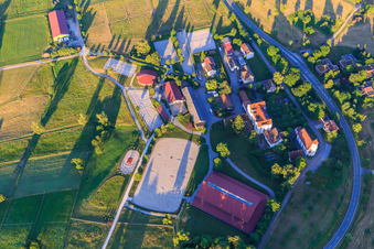 Aerial photograpy of Heiligenbronn Riding Centre of the RC Heiligenbronn eV at the Heiligenbronn Pilgrimage Church in the district Salzstetten in Waldachtal in the state Baden-Wuerttemberg, Germany
