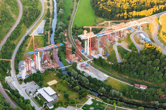 Construction site of the Neckartal High Bridge Horb am Neckar for crossing the Neckar for the B32 / B28 in Horb am Neckar in the state Baden-Wuerttemberg, Germany