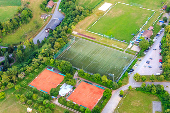 Aerial view of Sports fields of the tennis club and the TSF Dornhan in Dornhan in the state Baden-Wuerttemberg, Germany