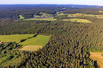Aerial view of View of the Black Forest from the north in Unterkirnach in the state Baden-Wuerttemberg, Germany