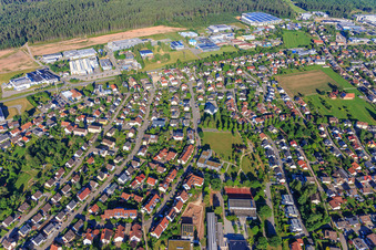 Aerial photograpy of View of the town from the east in Mönchweiler in the state Baden-Wuerttemberg, Germany