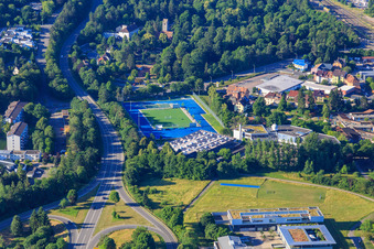 Sports field and hall of TV Villingen 1848 and the Gymnasium am Hoptbühl in the district Villingen in Villingen-Schwenningen in the state Baden-Wuerttemberg, Germany