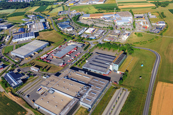 Industrial area Auf Herdenen with Aptar Villingen GmbH, GRÄSSLIN SÜD GmbH and Kunststoff-Institut Südwest, Schwarzwald-Baar-Center, Emons Spedition GmbH & Co. KG, Druckzentrum Südwest, Presseservice- und Vertriebs GmbH in the district Weilersbach in Villingen-Schwenningen in the state Baden-Wuerttemberg, Germany