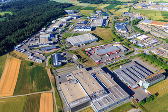 Industrial area Auf Herdenen with the Federal Agency for Technical Relief (THW), Regional Office Villingen-Schwenningen, Jopp Electronics GmbH, GRÄSSLIN SÜD GmbH and Kunststoff-Institut Südwest, Emons Spedition GmbH & Co. KG, Druckzentrum Südwest, Presseservice- und Vertriebs GmbH in the district Weilersbach in Villingen-Schwenningen in the state Baden-Wuerttemberg, Germany