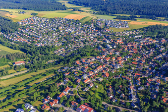 Aerial view of Overview of the town from the southeast in Niedereschach in the state Baden-Wuerttemberg, Germany