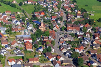 Catholic Church of St. George and Heim Baustoffe GmbH in the district Seedorf in Dunningen in the state Baden-Wuerttemberg, Germany