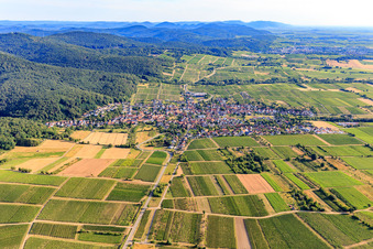Wine-growing village from the south in the district Schweigen in Schweigen-Rechtenbach in the state Rhineland-Palatinate, Germany
