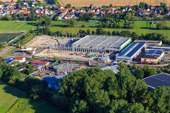 Construction site of the new logistics park of HANSAINVEST and DFI-Real-Estate Kandel after demolition of the OBI market in the district Minderslachen in Kandel in the state Rhineland-Palatinate, Germany from above
