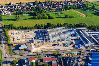 Construction site of the new logistics park of HANSAINVEST and DFI-Real-Estate Kandel after demolition of the OBI market in the district Minderslachen in Kandel in the state Rhineland-Palatinate, Germany out of the air