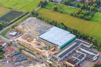 Construction site for the new logistics park of HANSAINVEST and DFI-Real-Estate Kandel after demolition of the OBI market in the district Minderslachen in Kandel in the state Rhineland-Palatinate, Germany