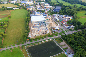 Oblique view of Construction site for the new logistics park of HANSAINVEST and DFI-Real-Estate Kandel after demolition of the OBI market in the district Minderslachen in Kandel in the state Rhineland-Palatinate, Germany