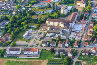 Construction site for the expansion of the Asklepios Südpfalzklinik Kandel in Kandel in the state Rhineland-Palatinate, Germany out of the air