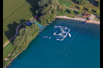 Aerial photograpy of Aquapark Total Jump in Lauterbourg in the state Bas-Rhin, France