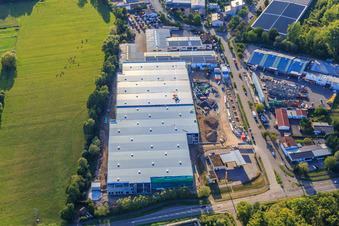 Construction site for the new logistics park of HANSAINVEST and DFI-Real-Estate Kandel after demolition of the OBI market in the district Minderslachen in Kandel in the state Rhineland-Palatinate, Germany viewn from the air