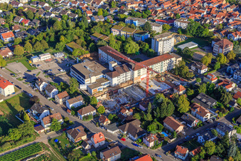 Construction site for the expansion of the Asklepios Südpfalzklinik Kandel in Kandel in the state Rhineland-Palatinate, Germany from the plane