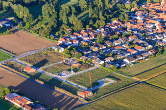 Aerial view of Development of the new development area Am Rosenberg and Im Niederfeld in the district Ingenheim in Billigheim-Ingenheim in the state Rhineland-Palatinate, Germany
