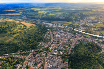 City view to the Saar river bank from the northeast in Merzig in the state Saarland, Germany