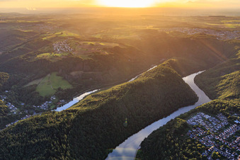Saarschleife from the east at sunset in Mettlach in the state Saarland, Germany