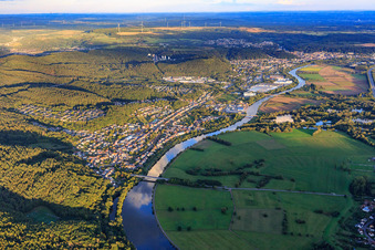 View of the town on the banks of the Saar from the northwest in the district Besseringen in Merzig in the state Saarland, Germany